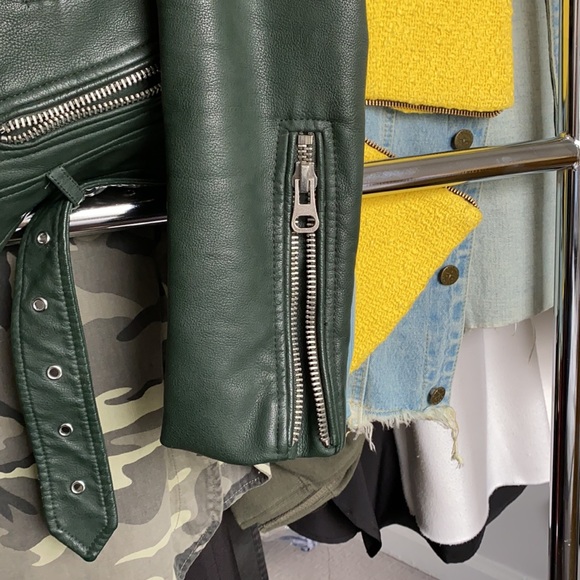 Zara Leather Green Jacket with removal Collar - Picture 15 of 16